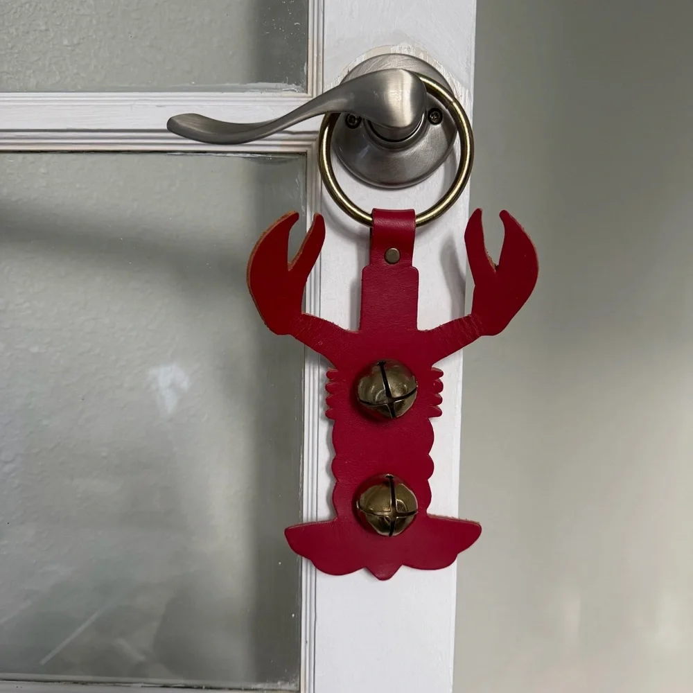 Leather Red Lobster Door Hanger with Bells